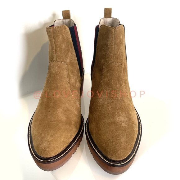 Minimalist | Cecelia for Anthropologie Tan Suede Platform Pull-On Boot | Wedge - Picture 3 of 16